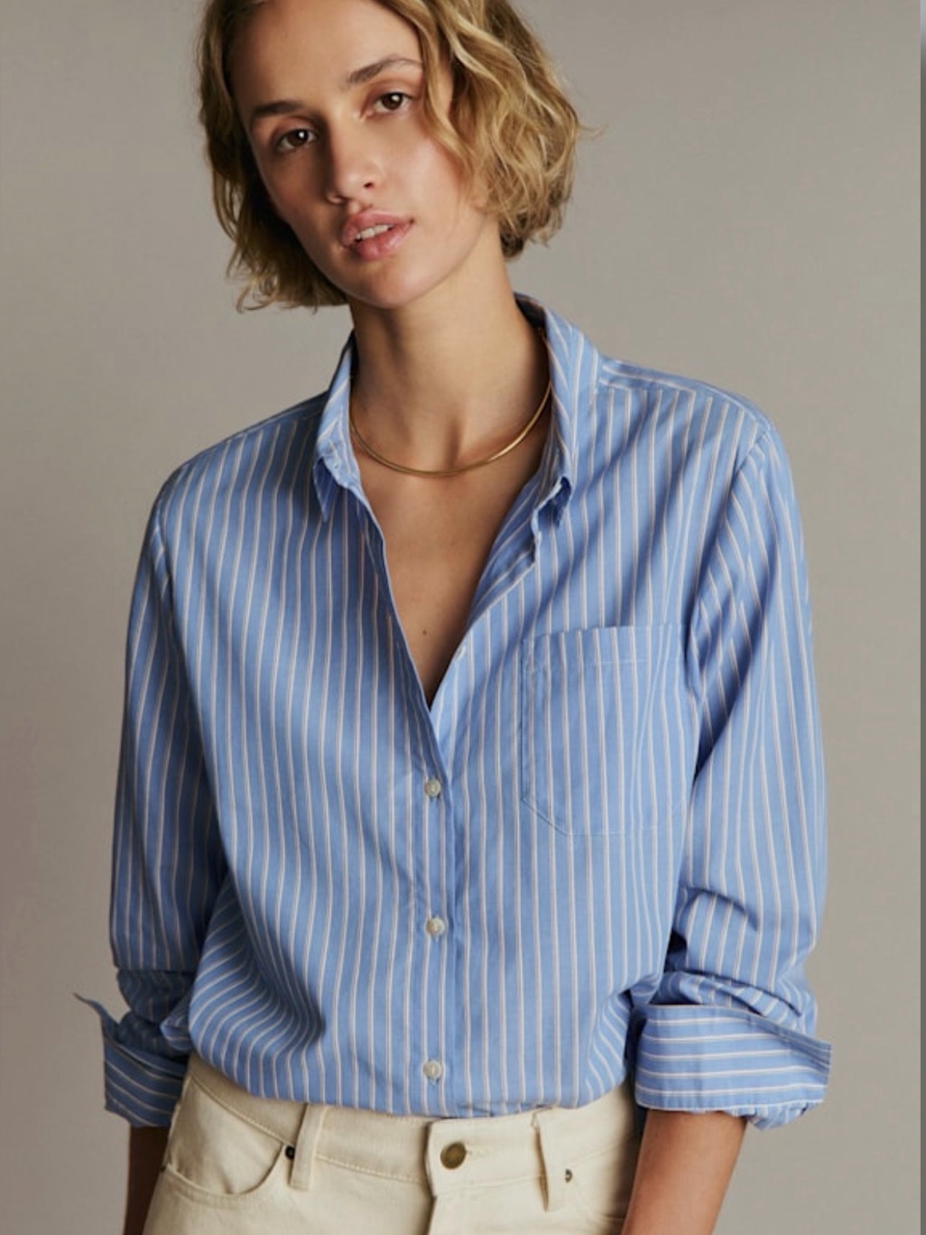 Sezane Tomboy Shirt Blue Stripes Button Up Women’s 36